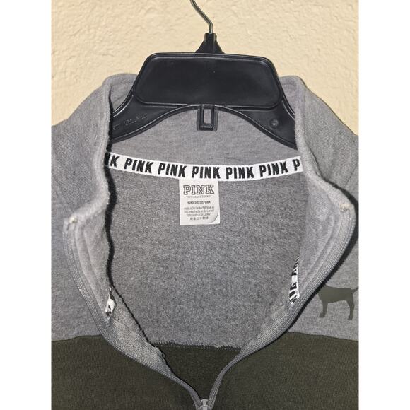 PINK Victoria Secret ARMY GREEN/GRAY HALF-ZIP LONG SLEEVE Jacket, SIZE Small - Picture 3 of 4